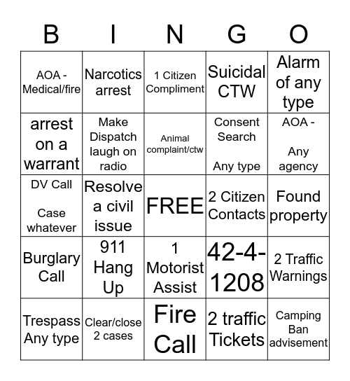 Dispatcher Bingo  October - November Bingo Card