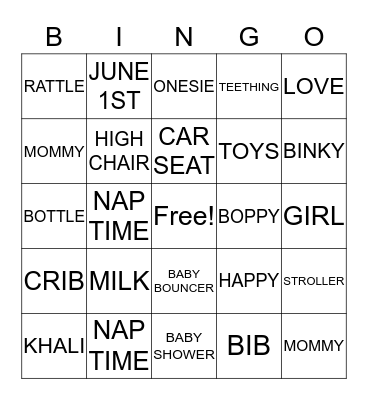 Baby Bingo Card