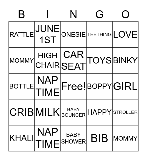 Baby Bingo Card