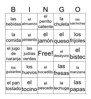 food Bingo Card