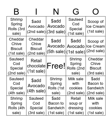 CASHIER  Bingo Card