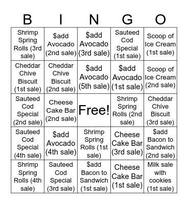 CASHIER  Bingo Card