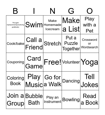 coping skills Bingo Card