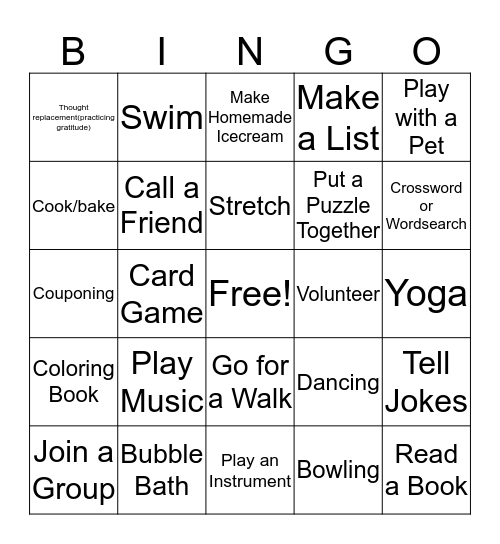 coping skills Bingo Card