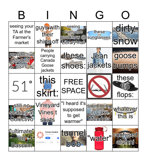 UW-Madison Weather is >45 degrees BINGO Card