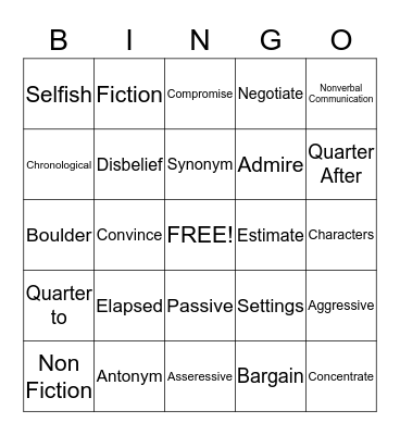 Vocabulary  Bingo Card