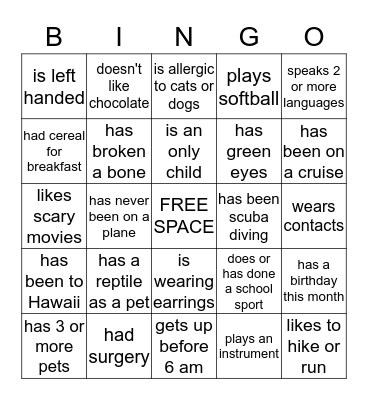 Ice Breaker Bingo Card