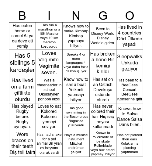 70's Bingo Card