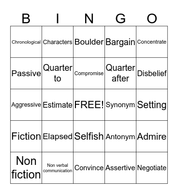 Vocabulary Bingo Card