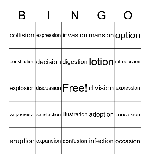 Wilson 7.4 tion and sion words Bingo Card