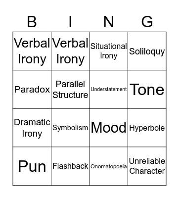 Essential English II Vocabulary Bingo Card