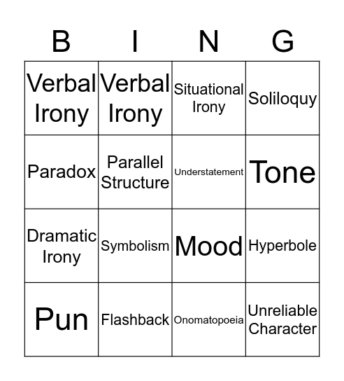 Essential English II Vocabulary Bingo Card