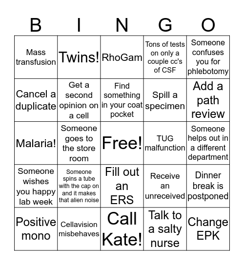 Lab Week Bingo! Bingo Card