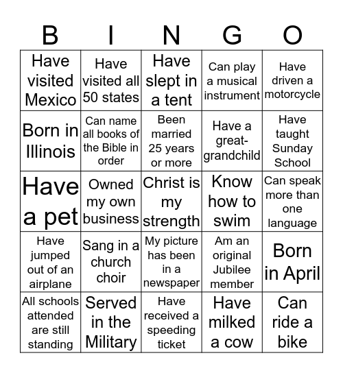 LIFE EXPERIENCE BINGO Card