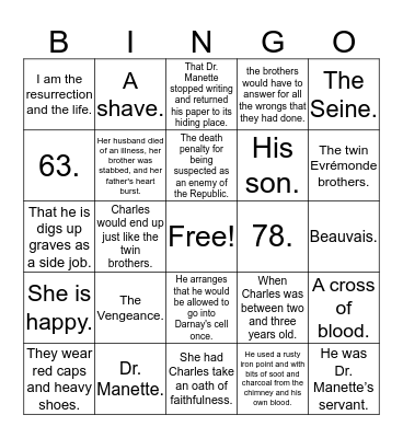 Chapter Nine and Ten Bingo Card