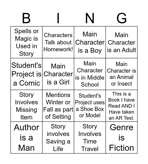 Book Report Bingo Card