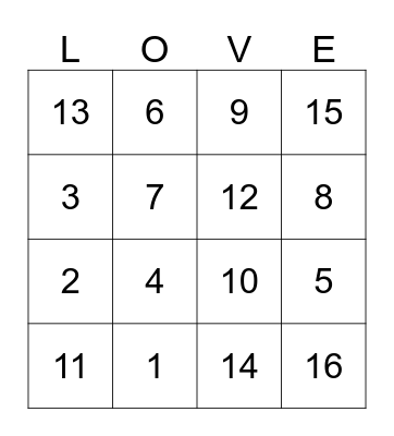 Alexis' Bridal Shower Bingo Card