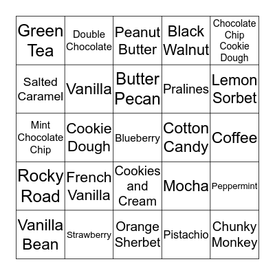 Ice Cream Flavors Bingo Card