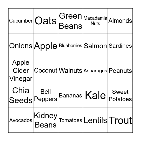 Healthy Foods Bingo Card