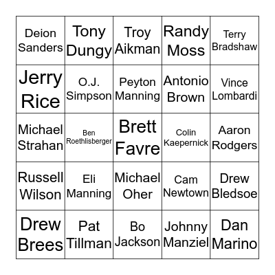 Famous Football Players Bingo Card
