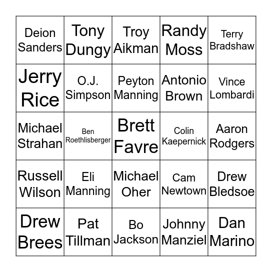 Famous Football Players Bingo Card