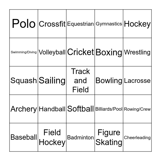 Sports Bingo Card