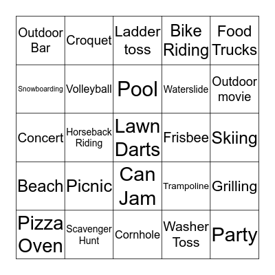 Outdoor Entertainment Bingo Card