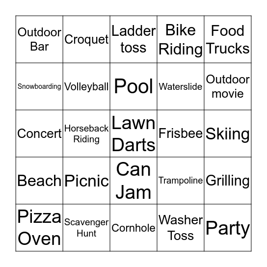 Outdoor Entertainment Bingo Card