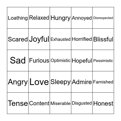 Emotions/Feelings Bingo Card