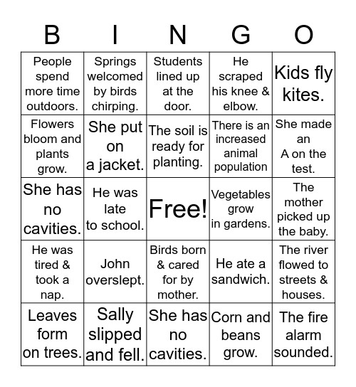 Cause and Effect  Bingo Card