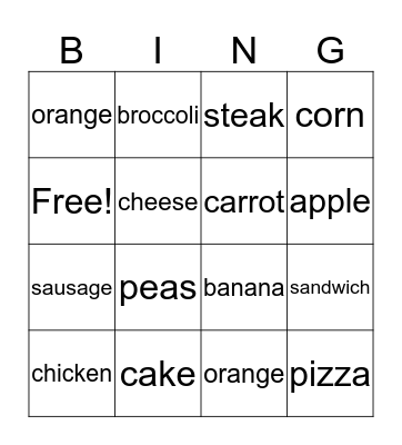 Food Bingo Card