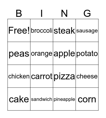 Food Bingo Card