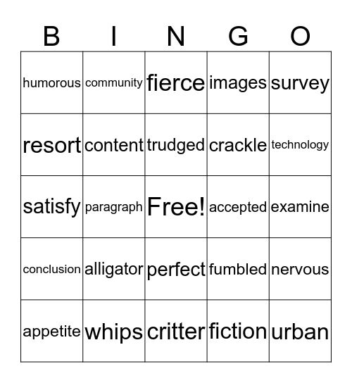 T3 U1, Our World 1-4 Bingo Card