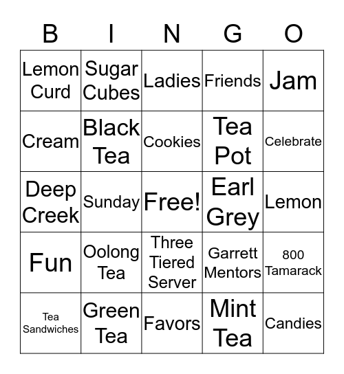 Ladies Tea Bingo Card