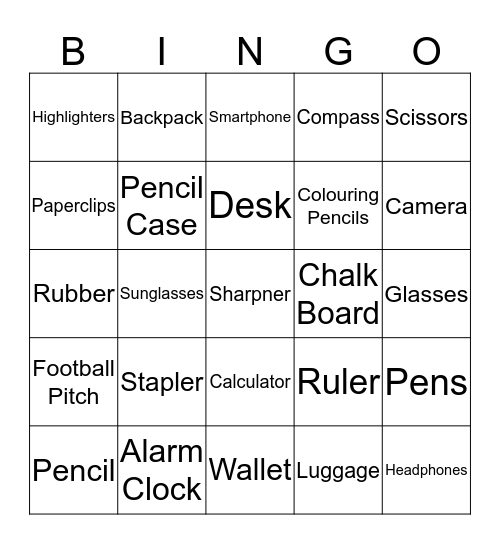 School Objects & Things Bingo Card