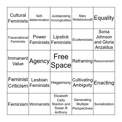 Feminist Criticism Bingo Card