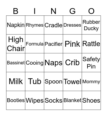 Brittany's Baby Shower Bingo Card