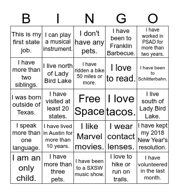 PSAD Bingo Card