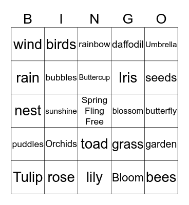 Spring Fling  Bingo Card