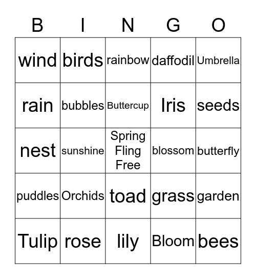 Spring Fling  Bingo Card