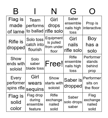 Winter Guard BINGO Card