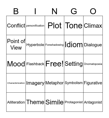 Literary Terms Bingo Card