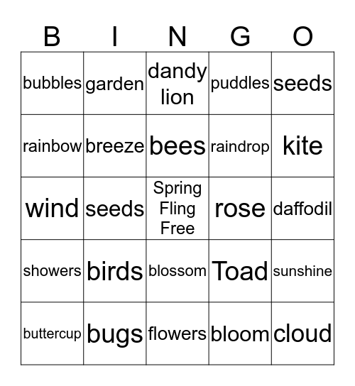 Spring Fling  Bingo Card