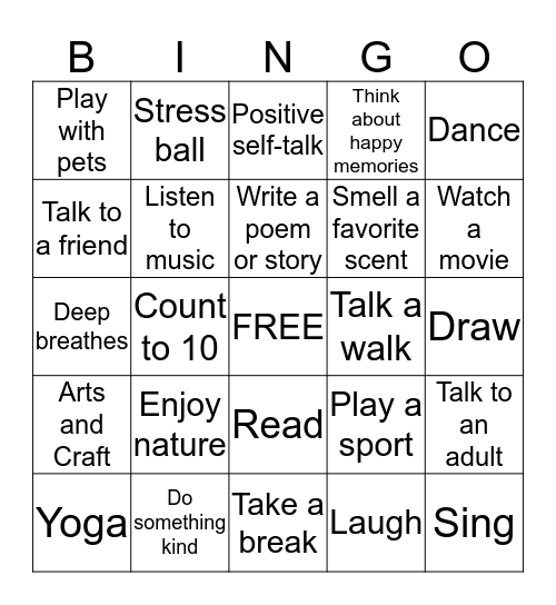 COPING SKILLS Bingo Card