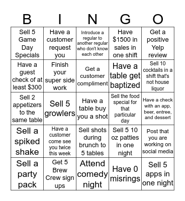 Mels Burger Bar Bingo Card