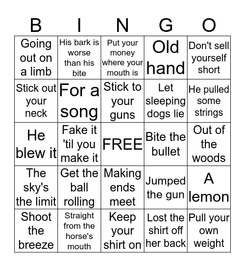 IDIOM BINGO Card