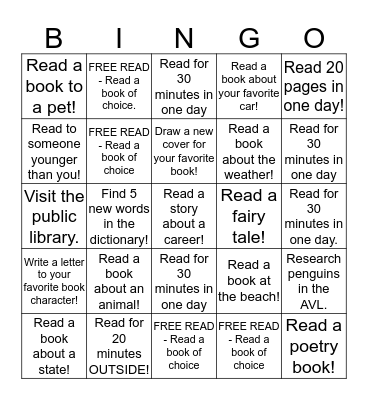 Summer Reading Bingo Card