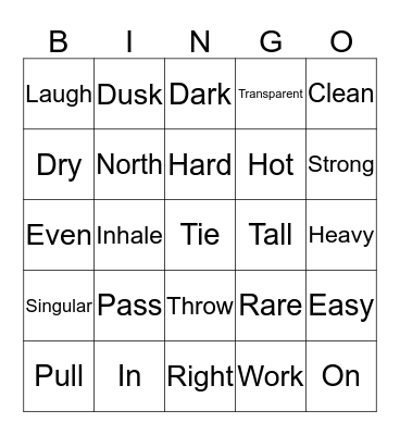 Word_Opposite Bingo Card
