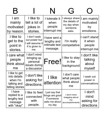 Genderlect Theory Bingo Card