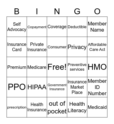 Health Insurance  Bingo Card